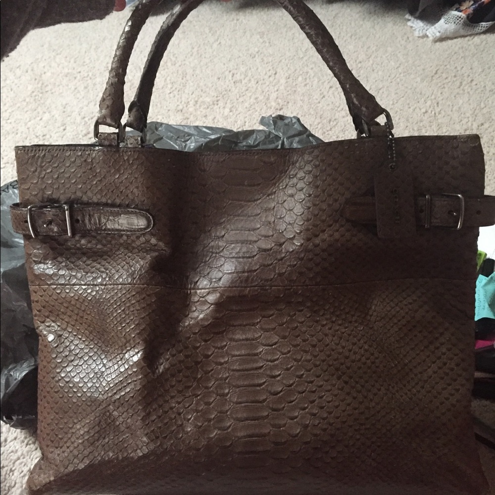 Coach brown textured handbag